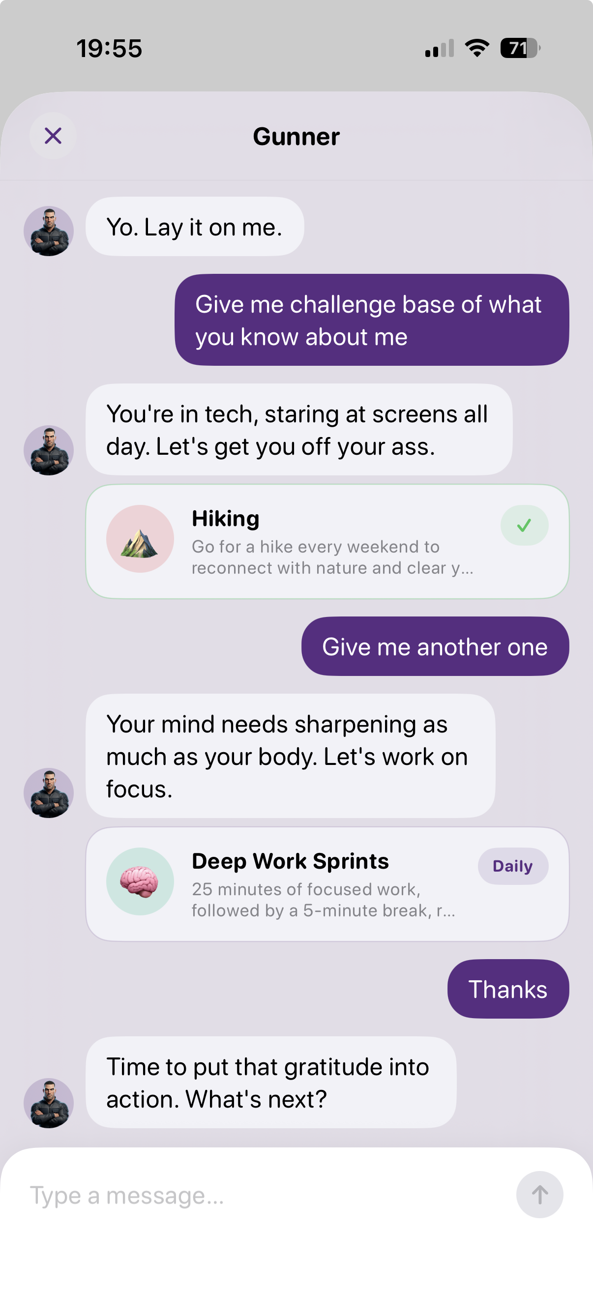 Coach chat screen creating a personalized challenge
